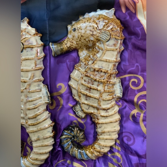 Vintage Pair Of Large BIG 18” Art CERAMIC 3D Seahorse nautical Wall Decor ART - Picture 11 of 12